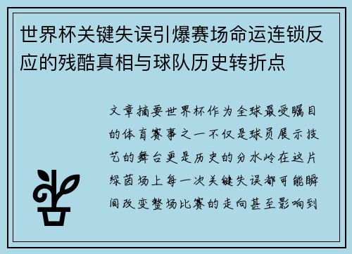 世界杯关键失误引爆赛场命运连锁反应的残酷真相与球队历史转折点 世界杯关键失误引爆赛场命运连锁反应的残酷真相与球队历史转折点